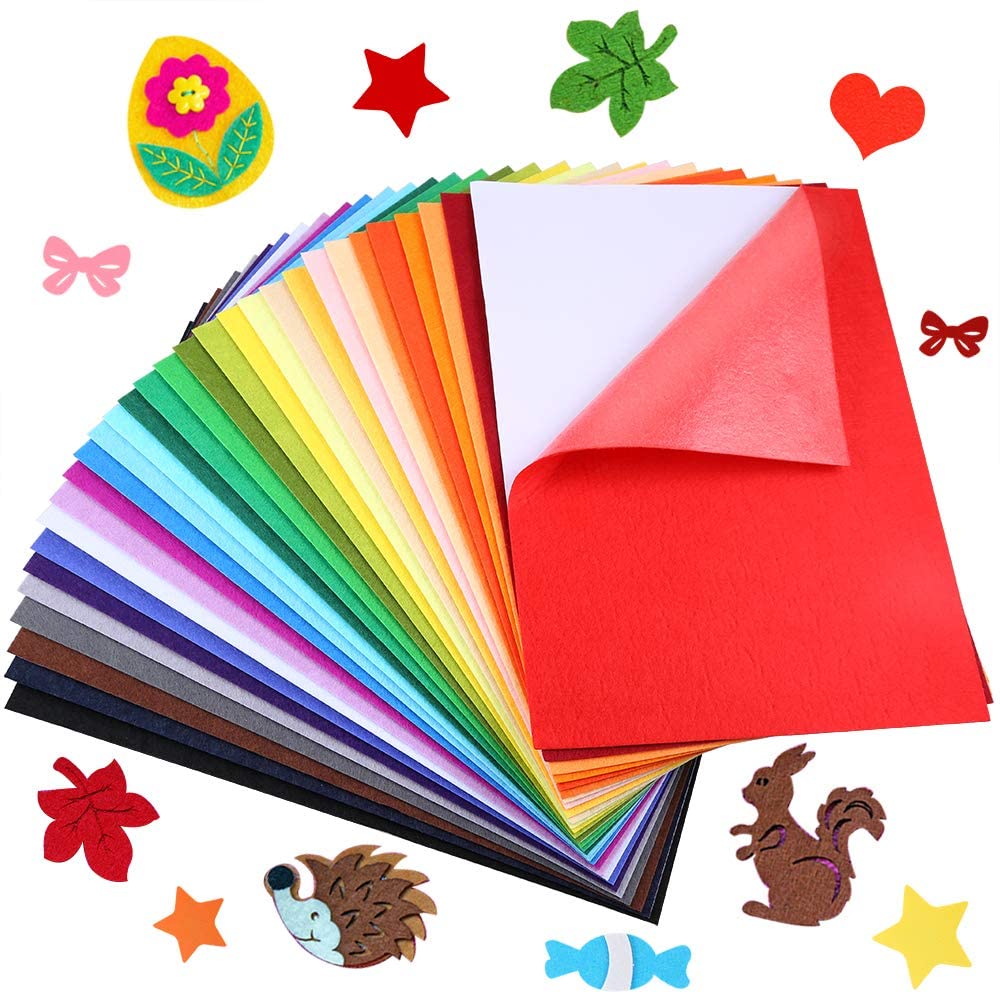 Caydo 30 Pieces 30 Colors Adhesive Back Felt Sheets Fabric Sticky Back