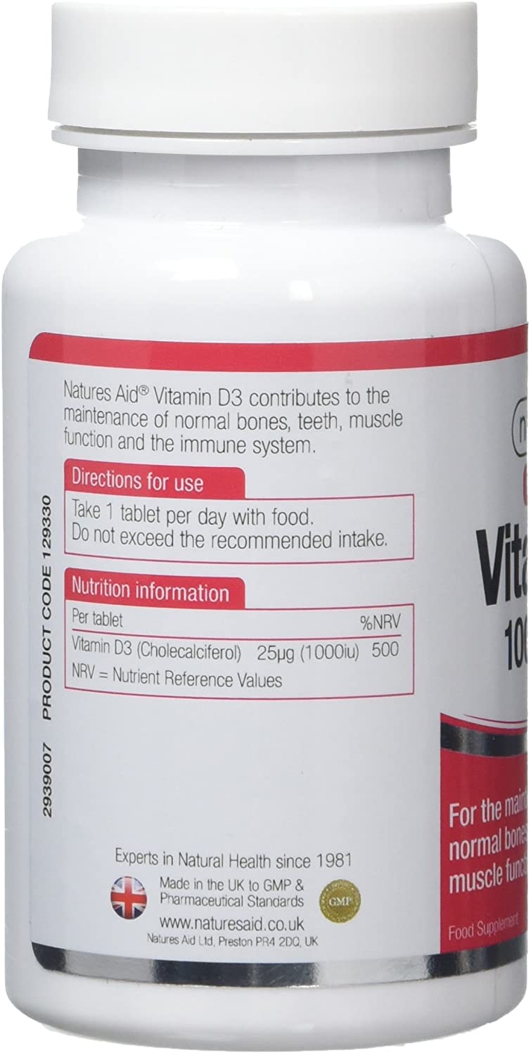 Natures Aid Vitamin D3 1000iu, High Strength 25ug Supplement Support for Bone Teeth, Muscle & Healthy Immune System, Vegan - Image 3