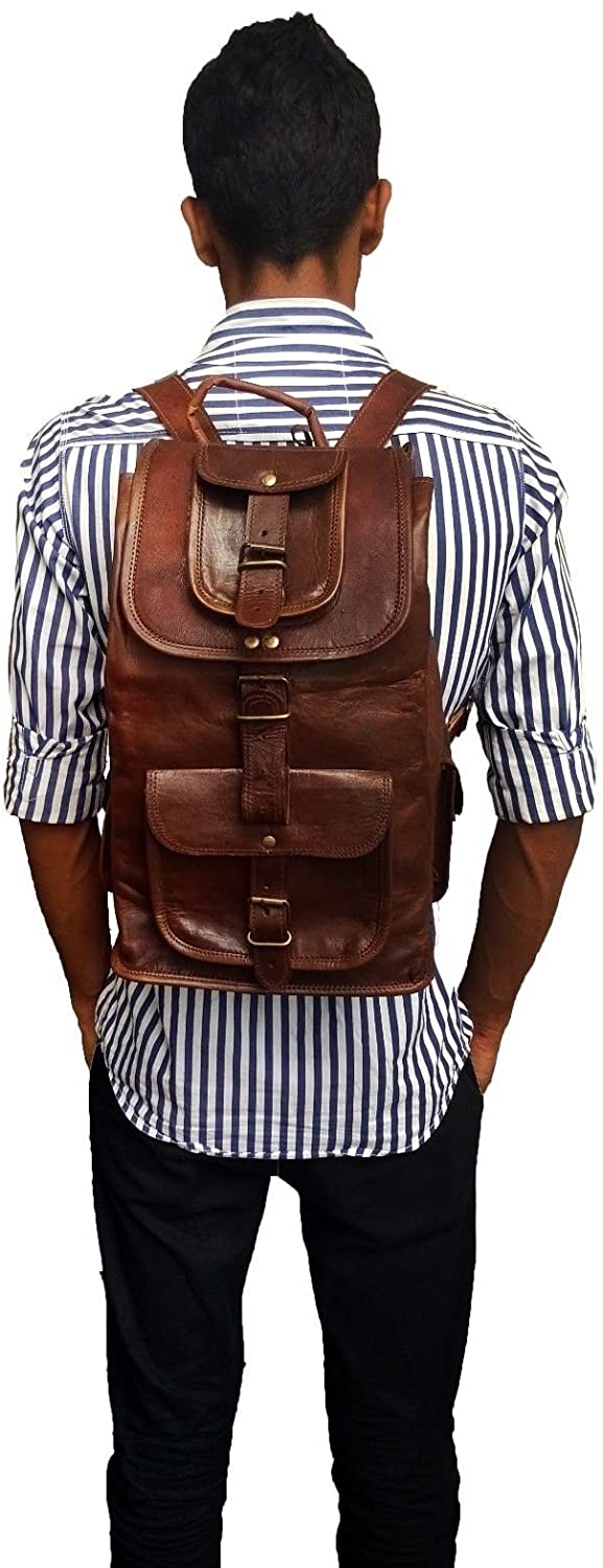 Jaald 40 cm Waterproof Leather Laptop Backpack Daypack Travel Cabin Large Gift for Men and Women Leather Laptop Backpack Brown - Image 4