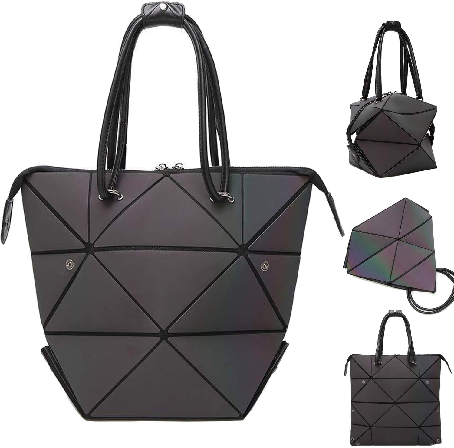 Luminous Geometric Handbag for Women Large Tote Bag Shard Lattice Design Holographic Top-Handle Bags Ladies Shoulder Bag,Colour Changing,Shining in the Light,4 in 1 Fashion Deformation Style (Color-1)