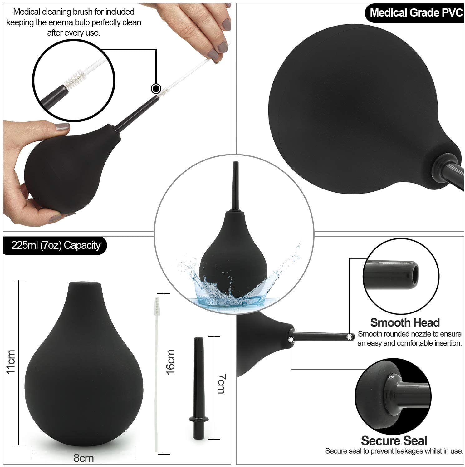 Premium Enema Bulb Douche Safe Comfortable Nozzle Silicone Enema Kit