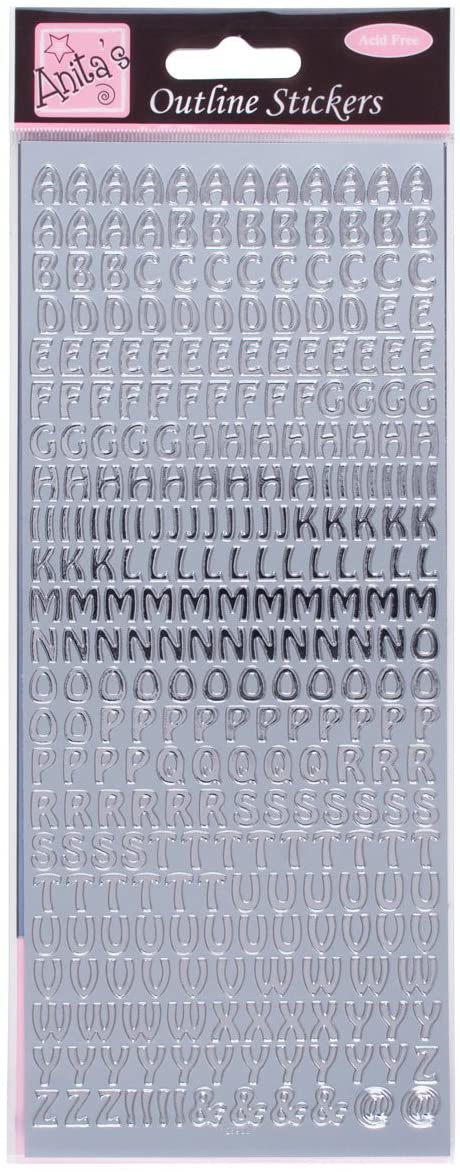 Anitas Outline Stickers, Capital Letters, Silver, for Scrapbooking Card Making, Kids Play, Homework, Art, Craft, Embelish