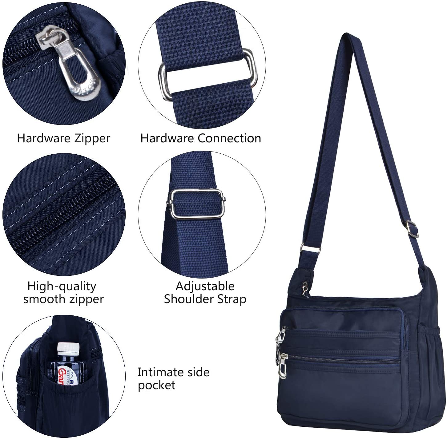 NOTAG Crossbody Bags for Women Multi-Pocket Casual Messenger Bag Waterproof Nylon Shoulder Bag, 2 Size (S, blue) - Image 4