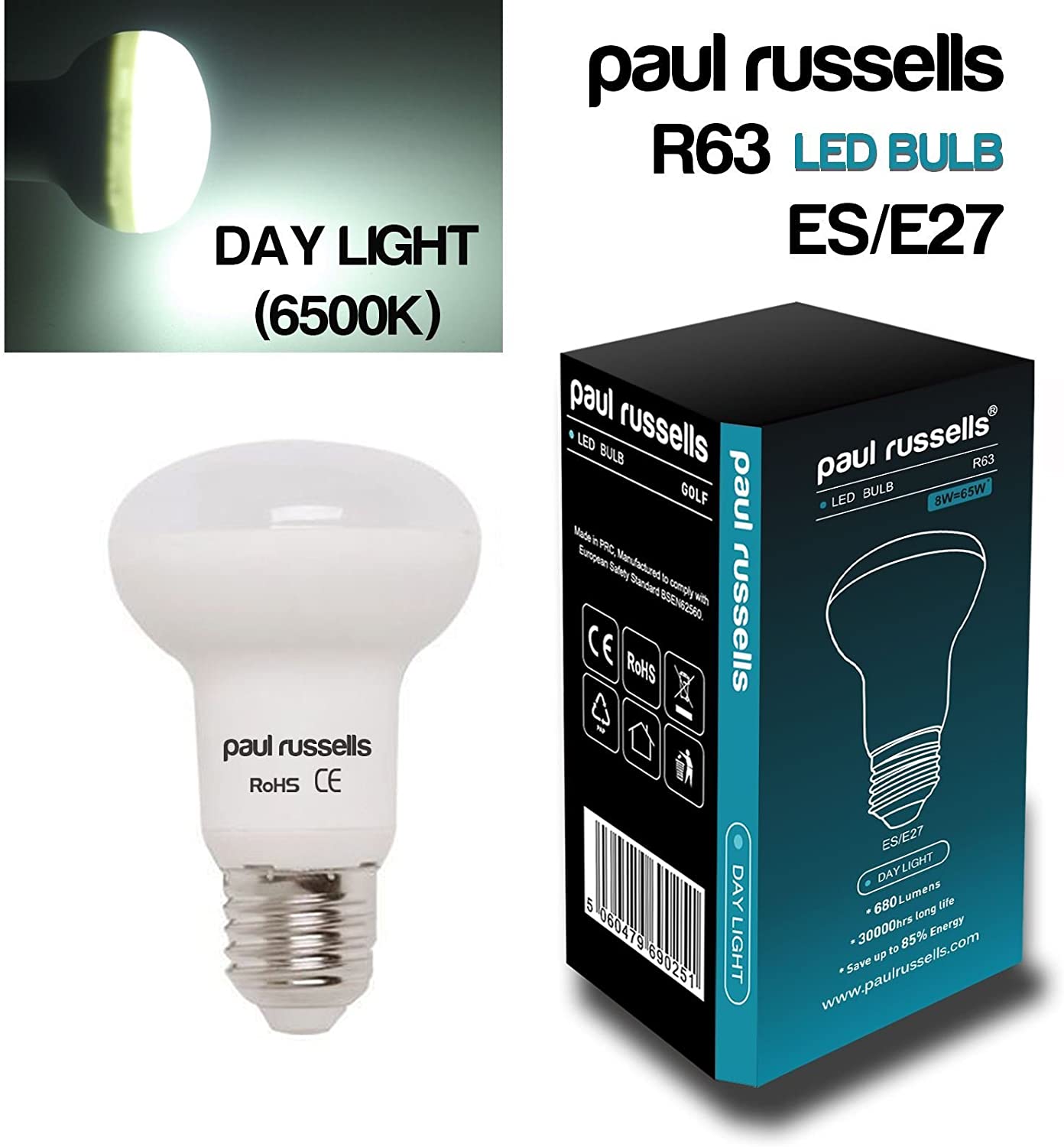 paul russells E27 Spotlight 8.5W LED Reflector R63 Light Edison Screw, 60W Equivalent Bulb, 806 Lumen, 6500K Daylight - Image 2