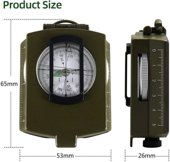 XCOZU Military Compass, Army Compass Waterproof Lensatic Compass Prismatic Compass Geology with Compass Pouch Lanyard and User Guide, Sighting Compass Navigation for Walking Hunting Hiking Camping - Image 2