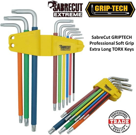 9 Piece SabreCut SCTX009S Soft Grip Extra Long Torx Key Set with Colour Coding - Sizes T10-T50 - Image 3