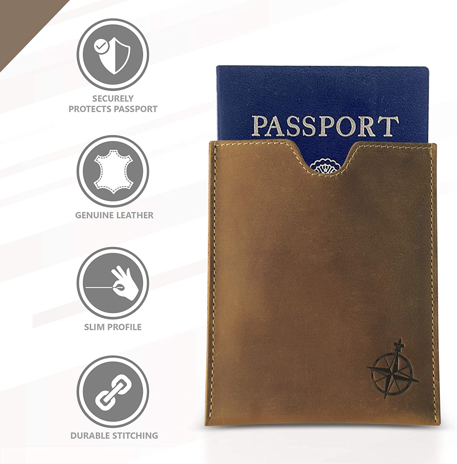 WANDERINGS Leather Passport Holder, Ideal for Travel, Handmade Genuine Leather Wallet with Passport Pocket and Card Slots - Image 2