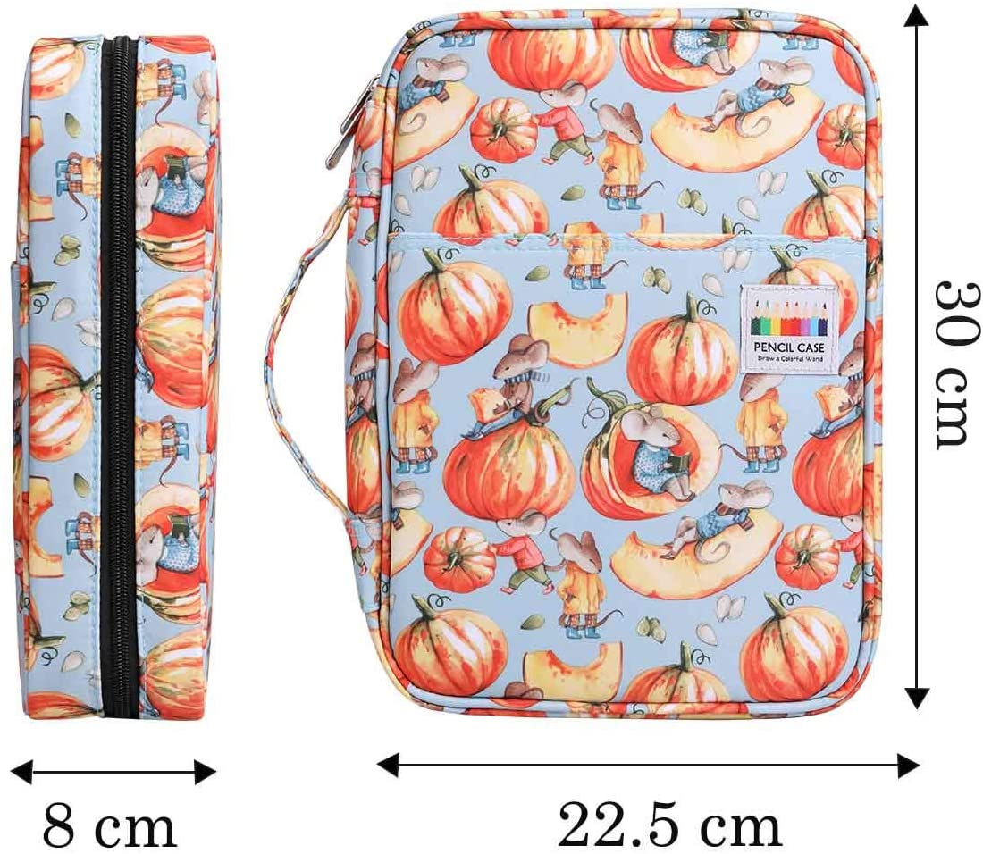 JAKAGO Drawing Pencil Case,Large Capacity Pencil Cases Hold 220 Colored Pencils,Portable Painting Waterproof Storage Stationery Bag,Great Gift for Student Artist (Pumpkin) - Image 3