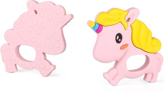 PREMYO Teething Toy for Baby Teether Silicone - Soothes Sore Gum Pain - Easy to Grab BPA Free Unicorn Pink - Image 2