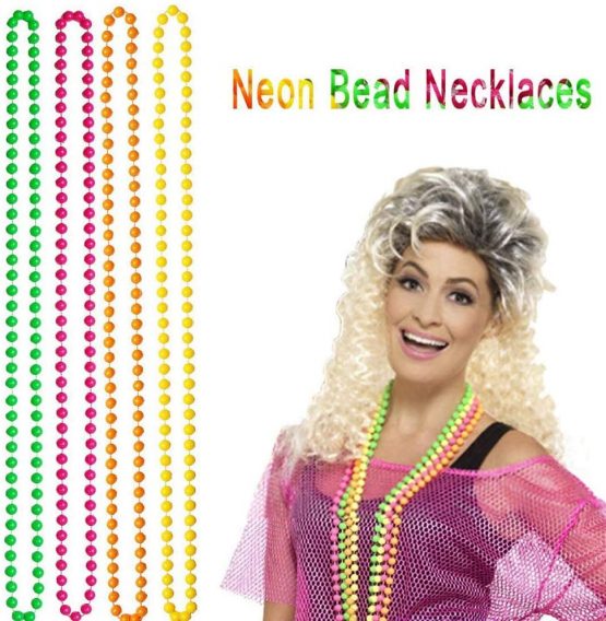 80s Fancy Party Costume Accessories Set,Adult Tutu Leg Warmers Fishnet Pink Gloves Neon Necklaces Bead 80s Lace Bow Headband Lighting Earrings Sunglasses,1980s Fancy Dress Girls Women Night Out Party - Image 4