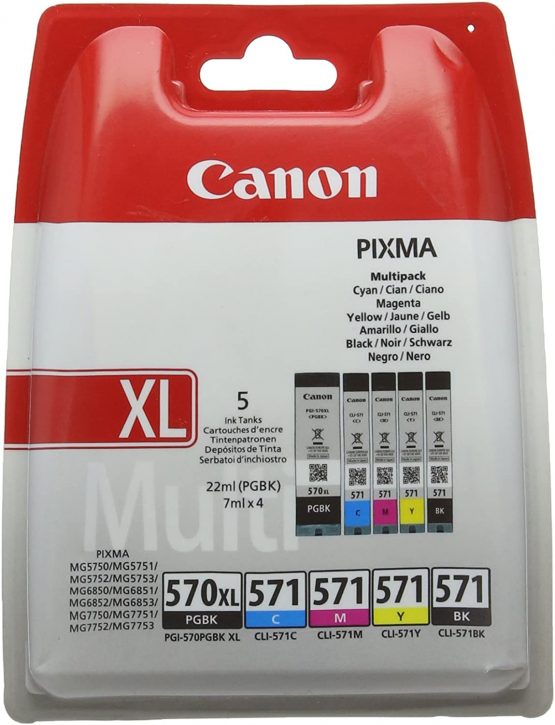 Canon Ink Cartridges PGI-570 PB + CLI-571 B/C/M/Y Ink Cartridges – Multipack For Selected TS and MG Series