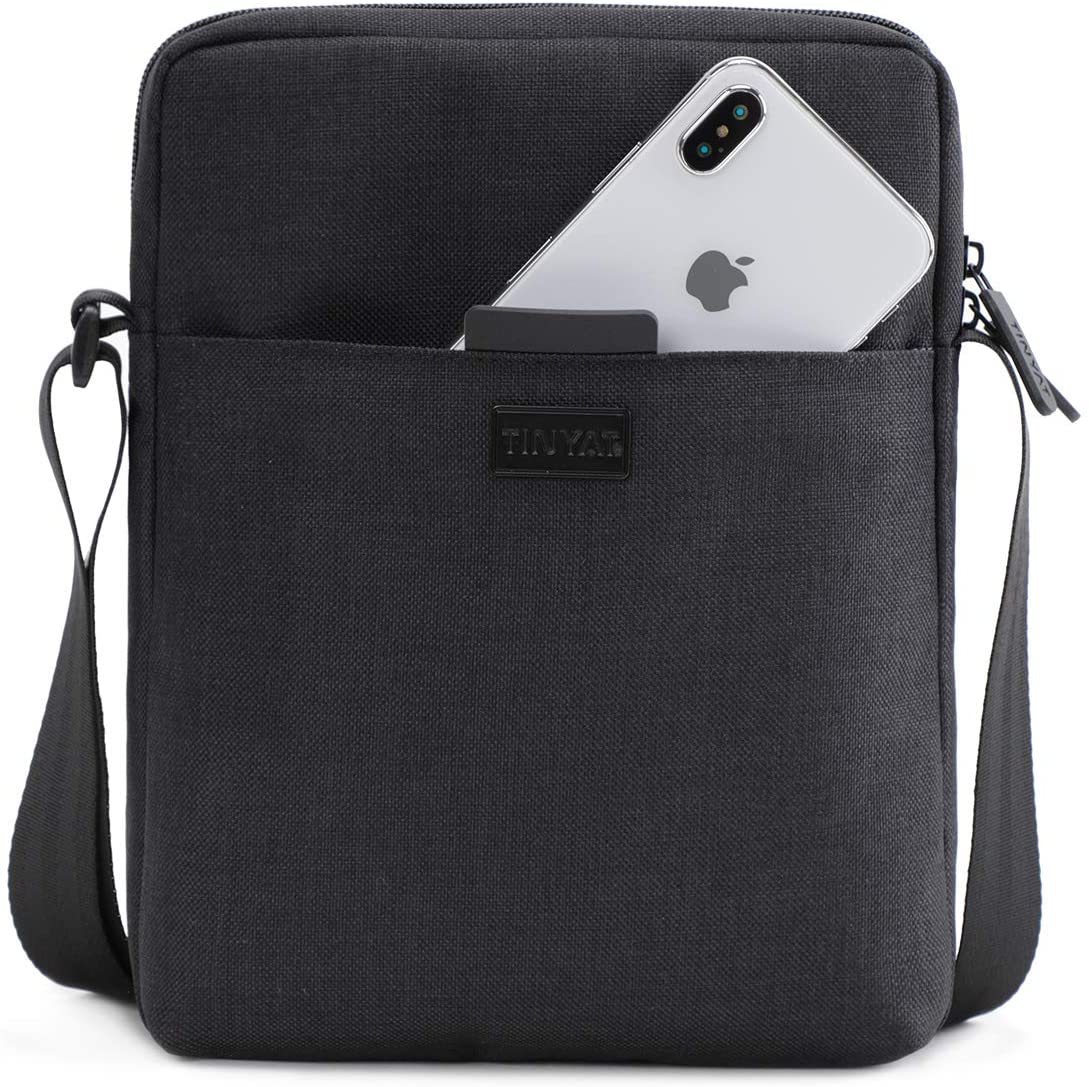 TINYAT Men Shoulder Bag Large Messenger Bags Waterproof Crossbody Bags for Men with Adjustable Strap for Outdoor Working Business,Black