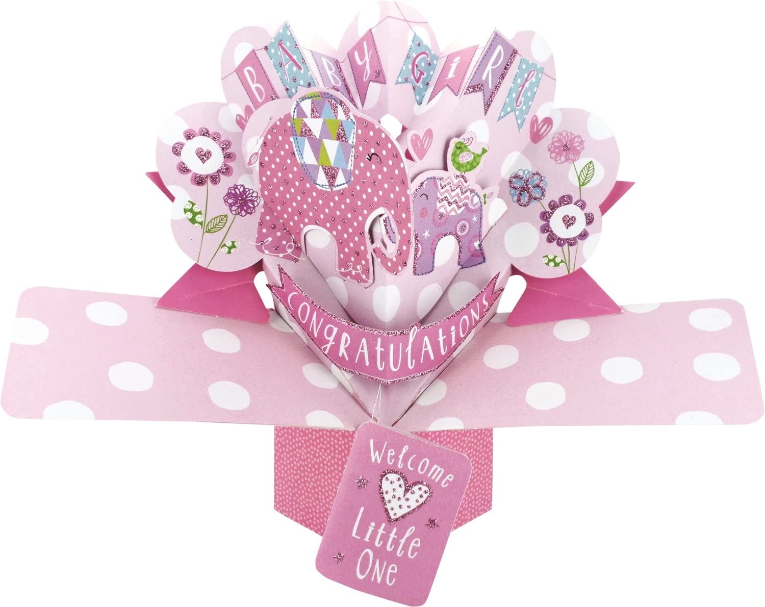 New Baby Girl Pop-Up Greeting Card Original Second Nature 3D Pop Up Cards, flower butterfly lily:pink, 9 cm x 23 cm x 17 cm - Image 3