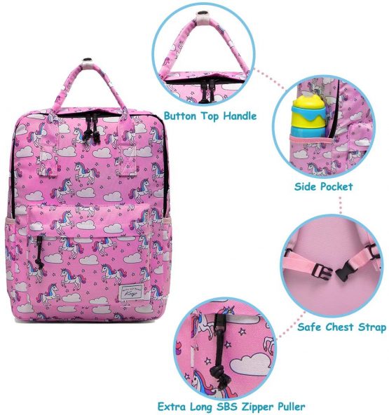 Children Backpack for Girls, Kasgo Cute Primary Schoolbag Book Bag School Backpack Toddler Rucksack for Kindergarten Preschool Girls Lightweight Daypack with Chest Strap in Unicorn - Image 4