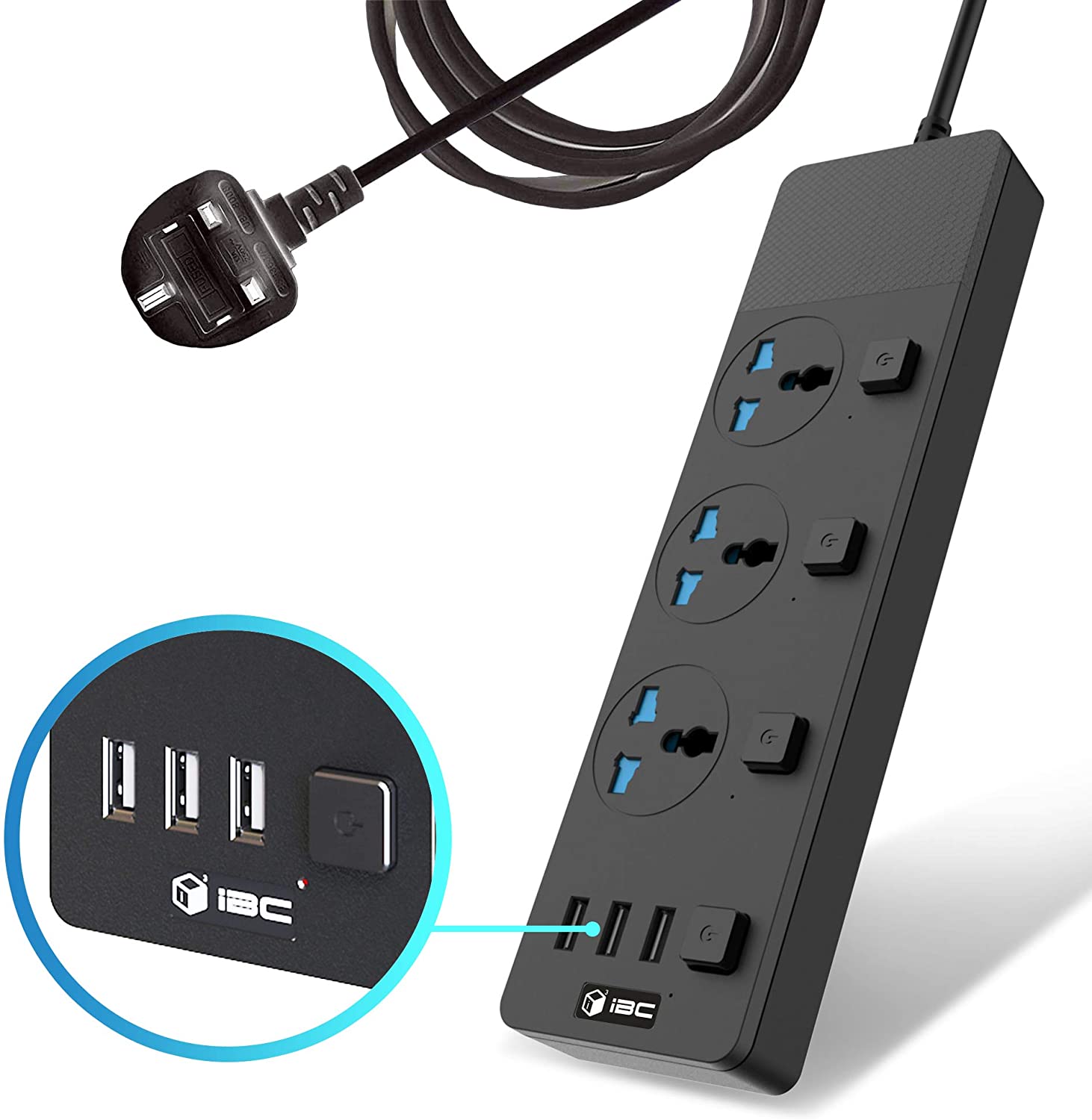 Iblockcube Extension Lead M With Way Uk Outlets Usb Slots Surge Protected Power Strip