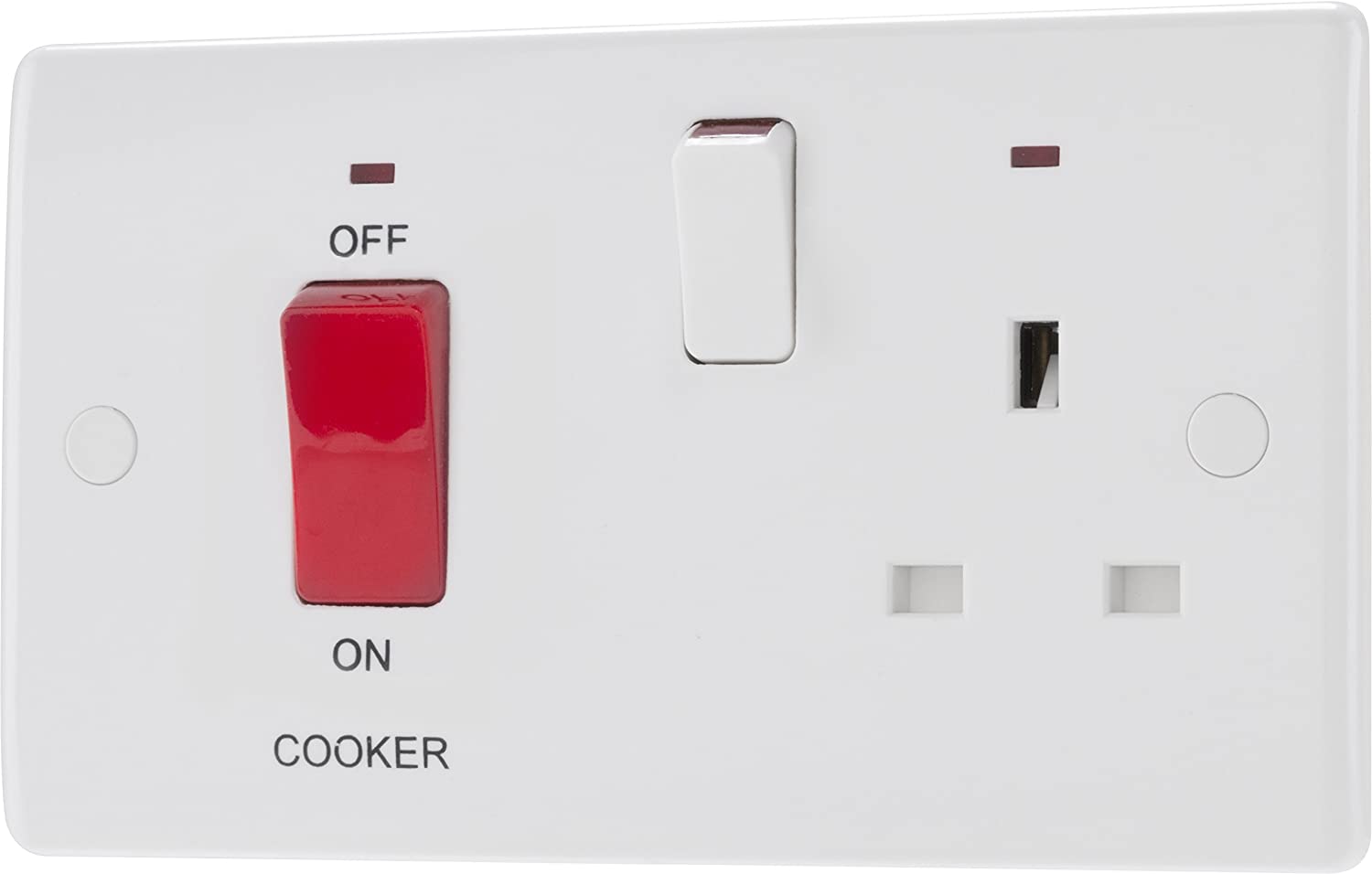 Nexus 45A Connection Unit, White Moulded, Neon Double Pole Cooker Control Unit with Single Socket