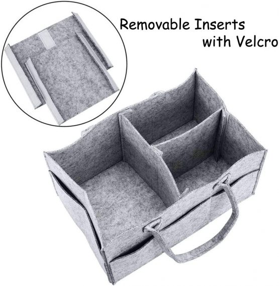 YiCoo Foldable Baby Diaper Caddy Organiser, Portable Nursery Storage Basket Bin with Changeable Compartments(Light Grey) - Image 4