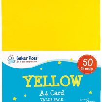 Baker Ross A4 Yellow Coloured Card (220gsm) Value Pack (Pack of 50), Perfect for Children Art & Craft Activities, Collage and Model Making