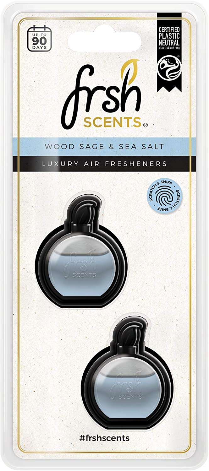 FRSH Scents FR9125 Wood Sage & Sea Salt x2 Mini Vent Clip Deluxe Diffuser Air Freshener, Lifespan of Upto 90 Days