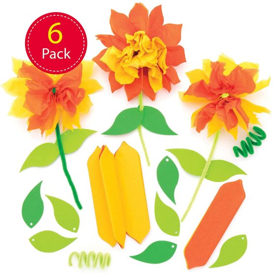 Baker Ross AT583 Daffodil Tissue Paper Kits - Pack of 6, Creative Art and Craft Supplies for Kids to Make and Decorate