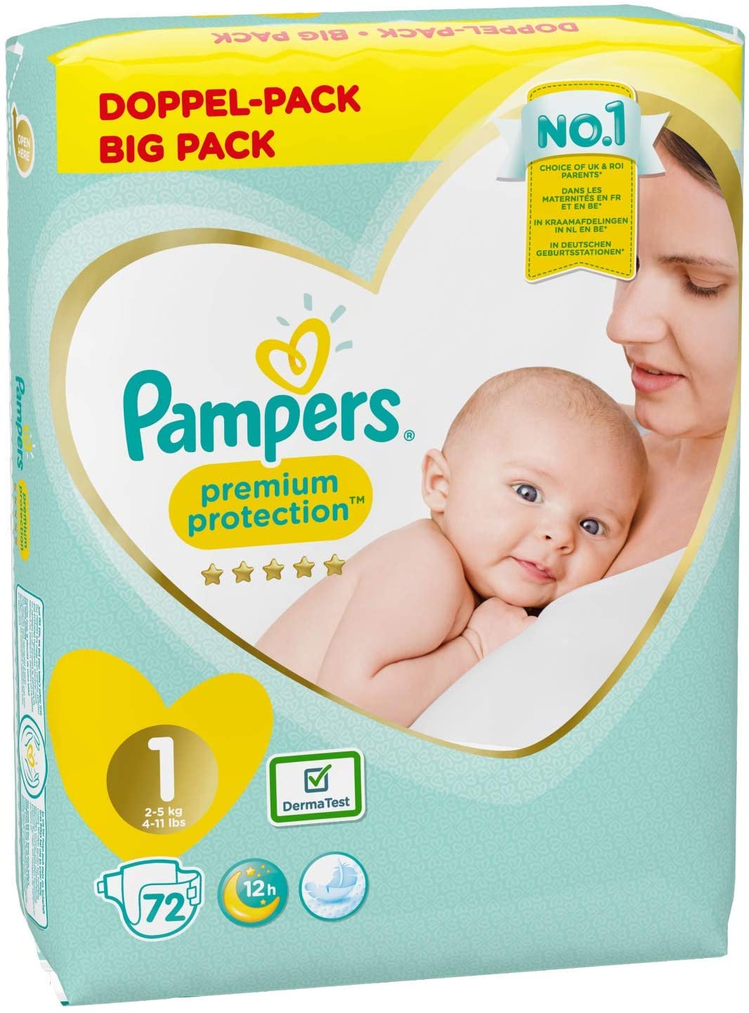 Pampers Premium Protection Size 1 x 72 Nappies, 2 kg - 5 kg, White, Size 1 (72 Count) - Image 2