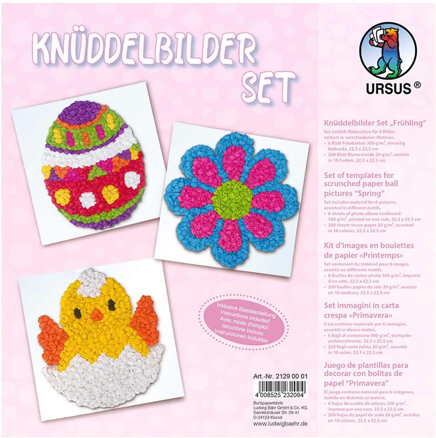 Ursus 21290001 Knüddelbild Set Spring 6 Photo Card 300 g/m² Approx. 22.5 x 22.5 cm, Printed on one Side Motifs