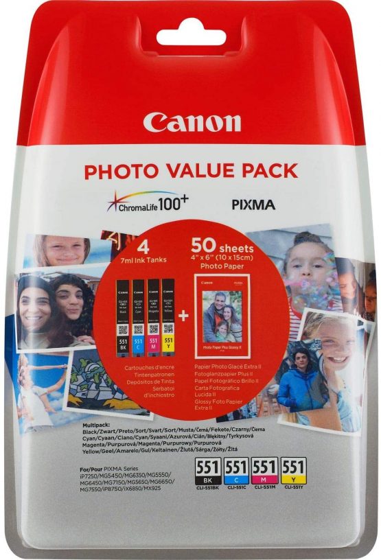 Canon Original CLI-551 Ink Cartridge - Cyan, Magenta, Yellow and Black Multi - Image 2
