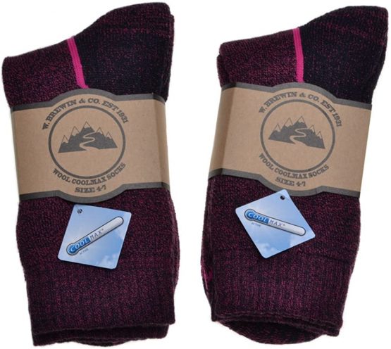2 Pairs of Ladies Pink Wool Coolmax ® Walking Socks - Hiking, Size 4-7 - Image 2