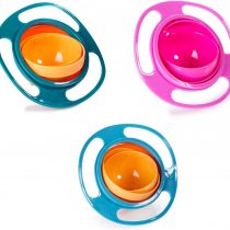 Berry President(TM Set Of 3: Magic Bowl 360 Degree Rotation Spill Resistant Gyro Bowl with Lid For Toddler Baby Kids Children, Orange+Blue+Green