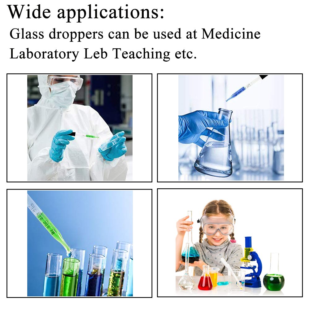 Calibrated Glass Dropper 1ml Essential Oils Pipette Dropper with Black Rubber Head, Straight-Tip Calibrated Glass Medicine Dropper Glass Dropper Medicine Laboratory Dropper 10 Pack - Image 4
