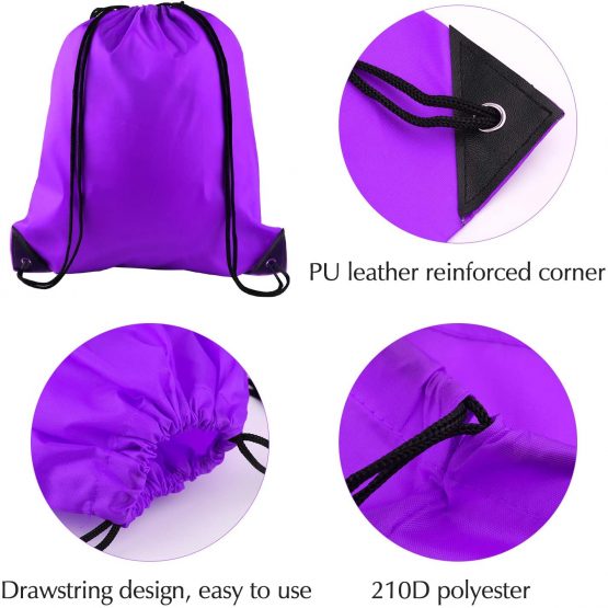 FEPITO 2 Pack Drawstring Backpack Bags Sack Cinch Bag String Backpack for Gym Traveling, Purple - Image 3
