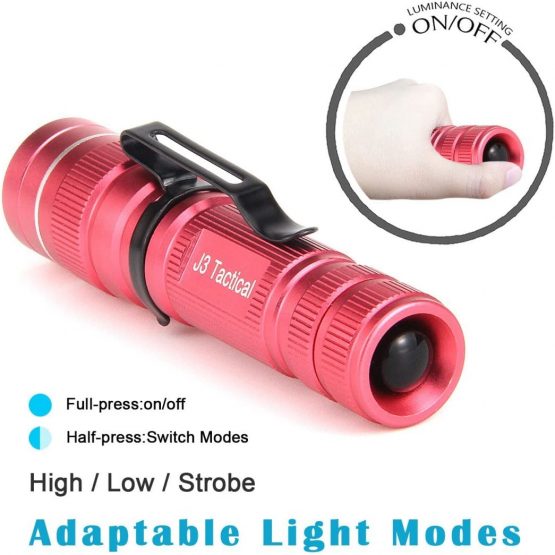ULTRAFIRE Mini Pocket Torch Zoomable LED Flashlight 3 Modes 300 Lumen Bright Small Flashlight Adjustable Focus, Waterproof Tactical Torch J3 for Kids Children (Pink) - Image 4