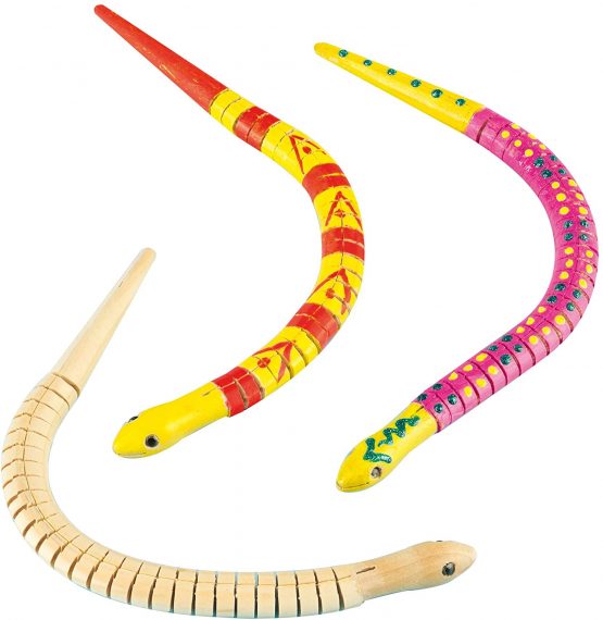 Baker Ross Wooden Sneaky Snakes (Pack of 3), Perfect for Children to Decorate and Personalise, Ideal for Home Crafting, Craft Group Activities, School and More