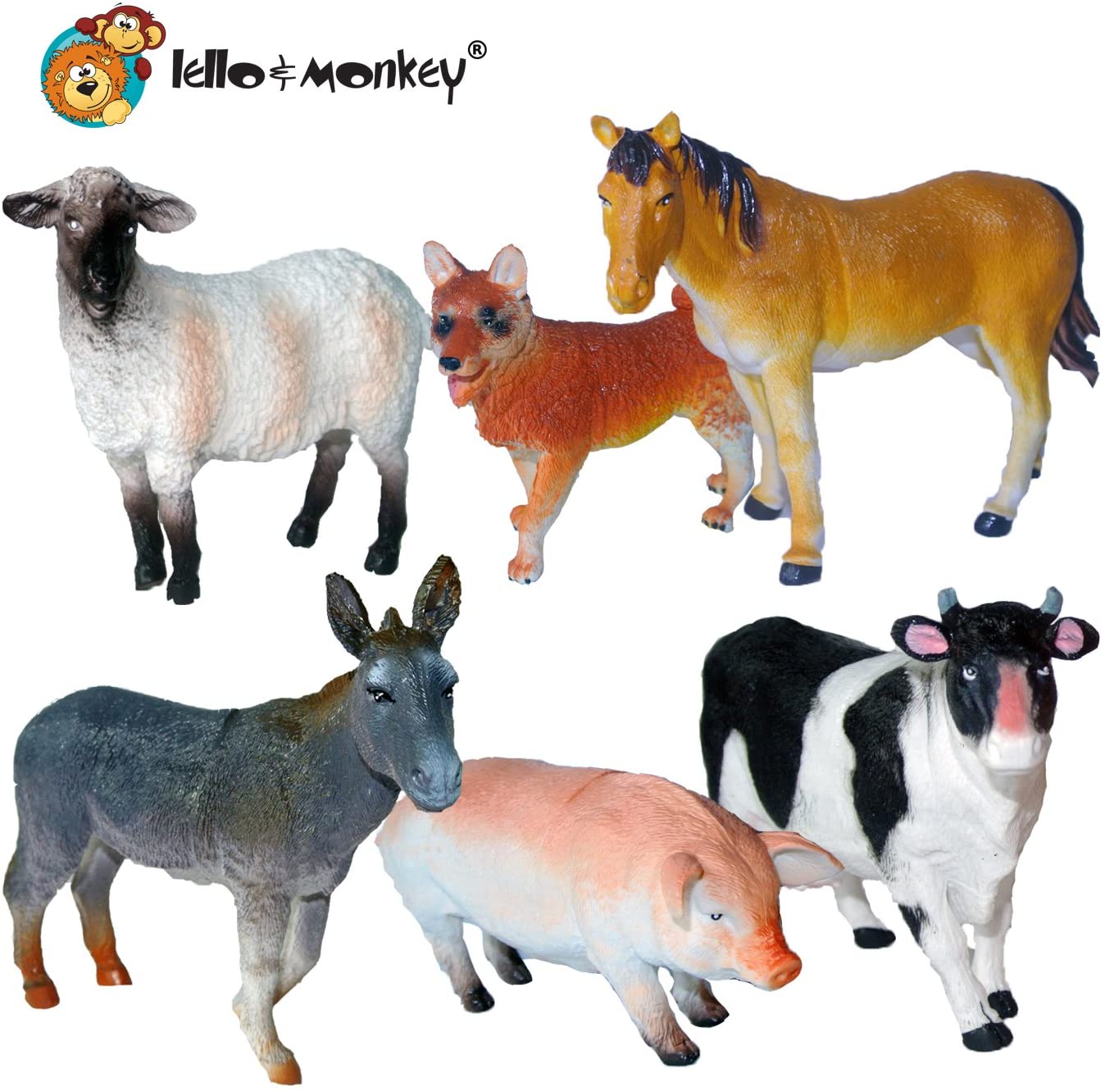 Lello and Monkey Farm Animal Plastic Toy Figures boxed set of 6 BigaMart
