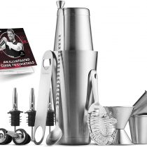 All-Inclusive 14-Piece Cocktail Making Set - Brushed Stainless Steel Cocktail Shakers with All Bar Accessories, Home Bar Cocktail Shaker Set - Great Bartender Kit Gift, Cocktail Set with Recipe Book