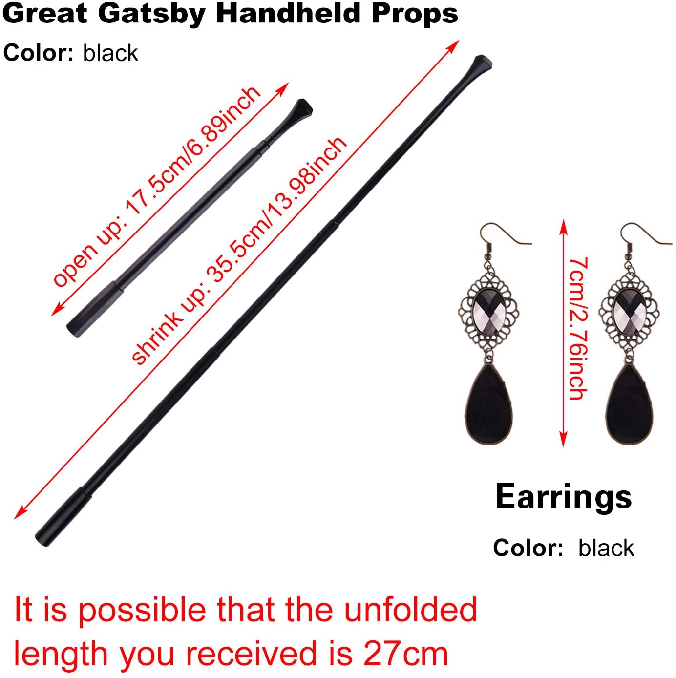 FEPITO 9 Pcs 1920s Set of Accessories Flap Headband Necklace Earrings Long Black Gloves Fishnet Tights Large Gatsby Accessories for Women (Set C) - Image 3