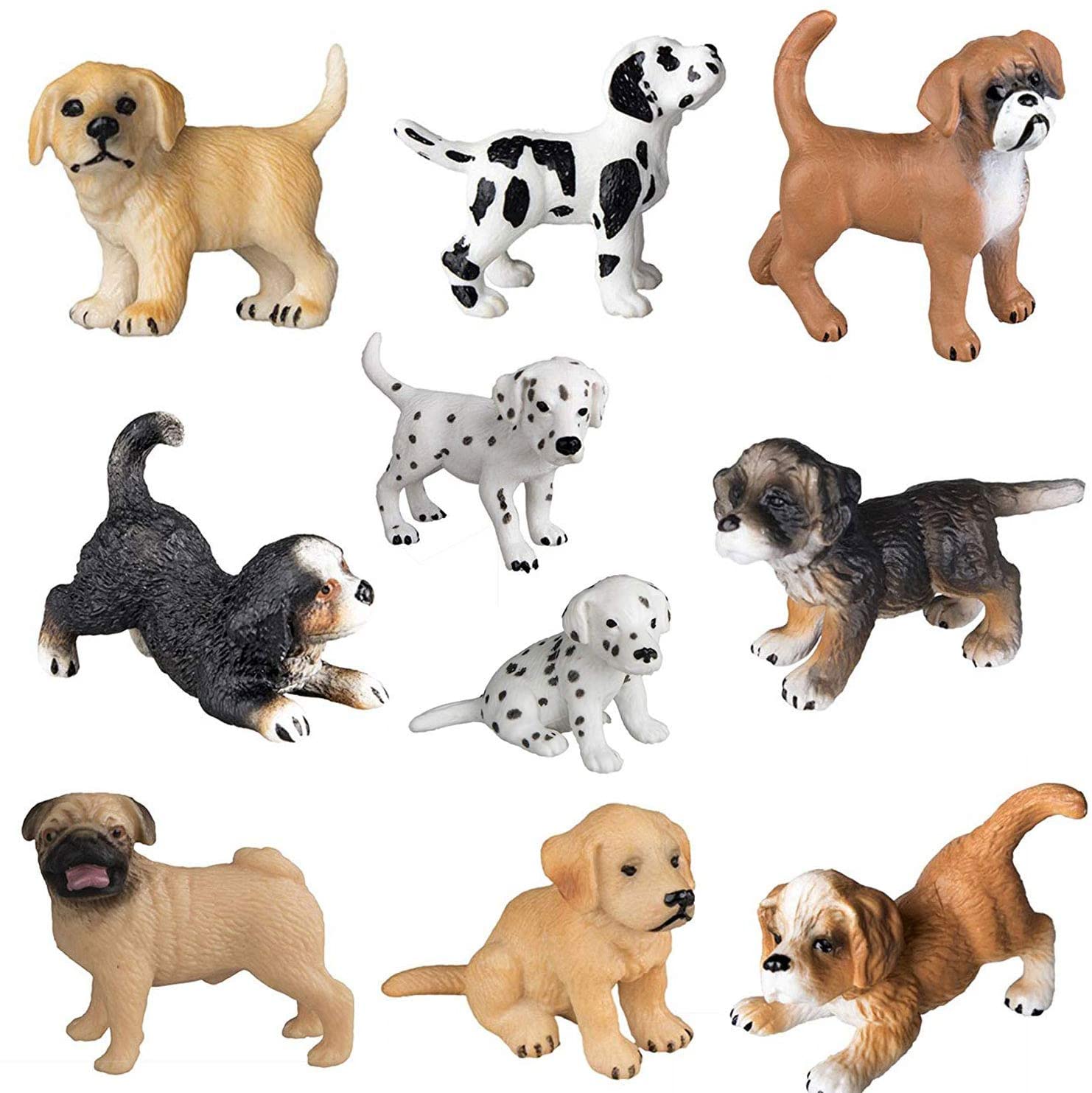 HOMNIVE Dog Figures for Kids 12pcs Plastic Realistic Hollow Puppy Figurines, Small Dog Cake Topper