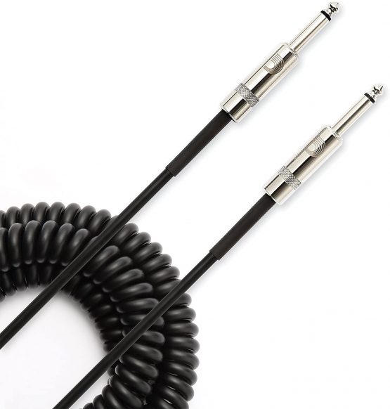 D'Addario Guitar Cable - Guitar Lead - Instrument Cable - Guitar Accessories - Custom Series Coiled Cable - 30 Feet/9.14 Meters - Black - 1 Pack
