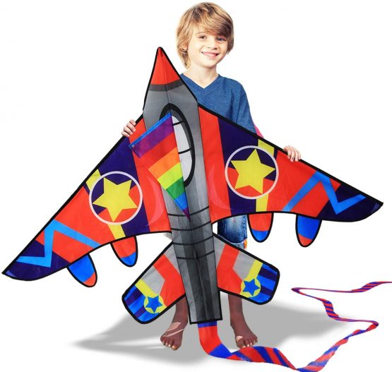 HONBO HUGE Fighter Plane Kite for Kids and Adults- 58" Wide with long tail- Easy Flyer - Kit Line and Swivel Included- Good for beach kite for children - Image 2