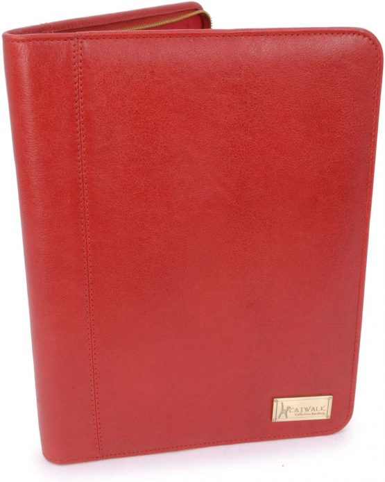 CATWALK COLLECTION HANDBAGS - A4 Zip Conference Folder -Business Organiser/Executive Document Holder/Presentation Portfolio -Vintage Fossil Leather - Chloe - Red