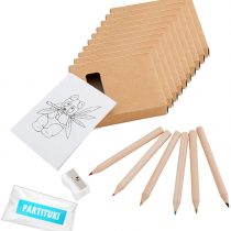Partituki 10 Coloring Packs. Each with 6 colored pencils, 1 Notebook with Drawings and 1 Sharpener. Ideal as Birthday Party Gift