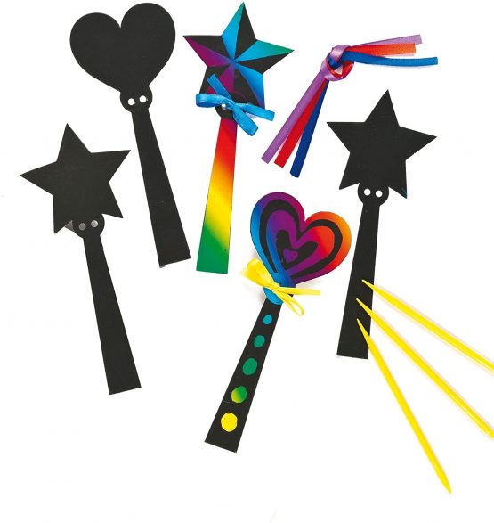 Baker Ross ET590 Magic Wand Scratch Art Bookmarks (Pack of 12) For Kids To Decorate, Arts and Crafts, 18cm