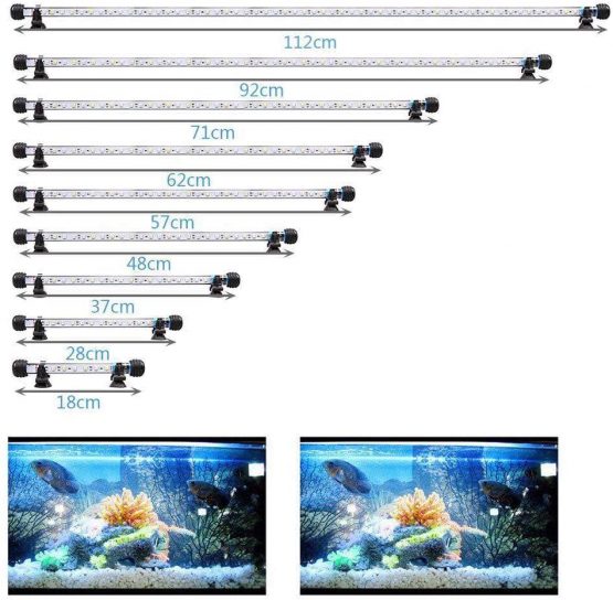 VARMHUS Submersible LED Aquarium Light, 37 cm Underwater Fish Lamp Waterproof Aquarium Lighting for Fish Tank (Blue and White Color)