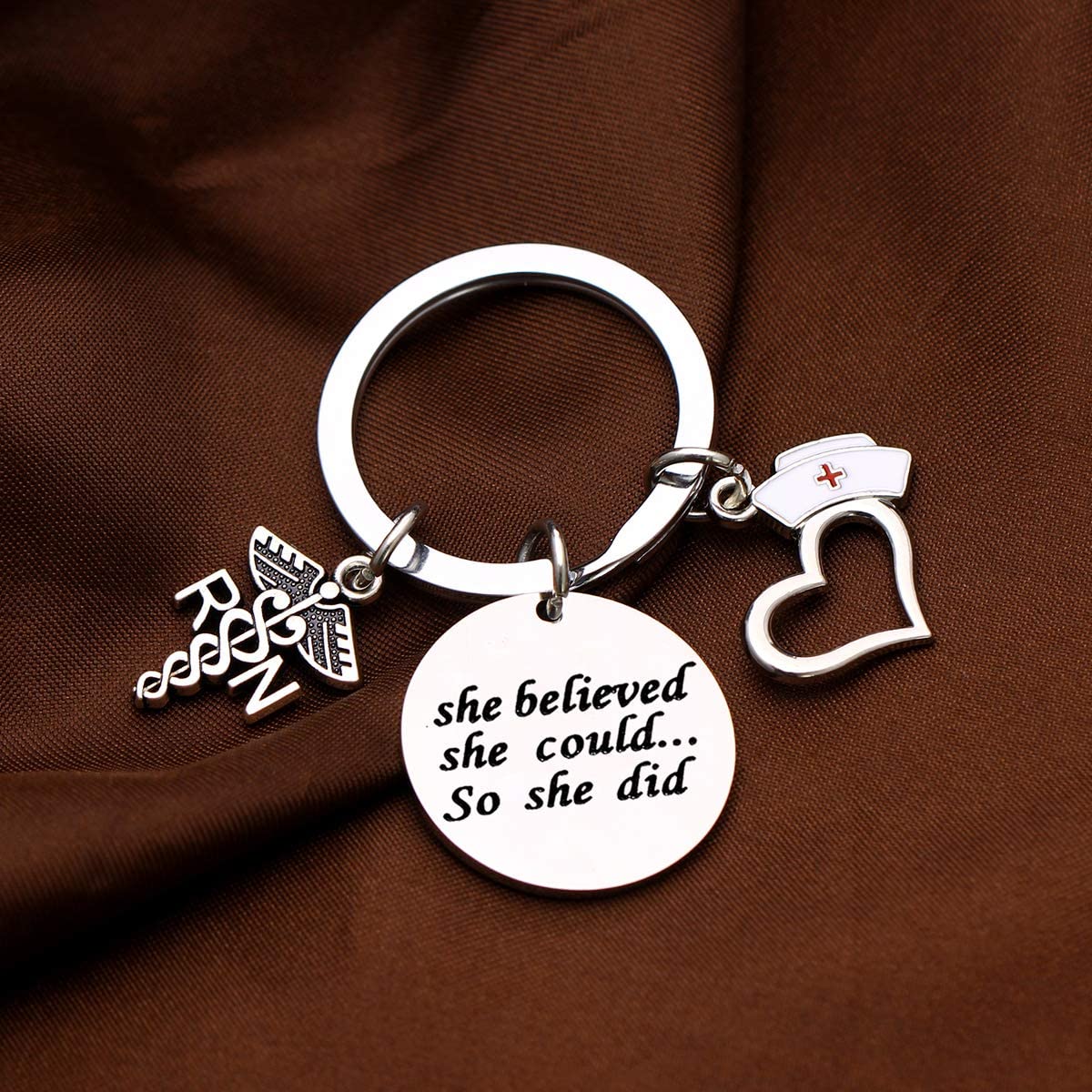 MADHAHEFU Nurse Gifts Inspirational Gifts for Nurse Keychain Graduation Gifts For Nurse Nursing Pendant Jewellery (She Believed she Could) - Image 3