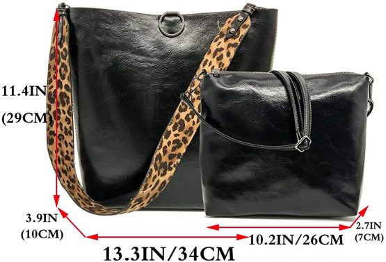 FiveloveTwo Women 2Pcs Leopard Print Shoulder Bag Set PU Leather Satchel Totes Handbag Purse - Image 3