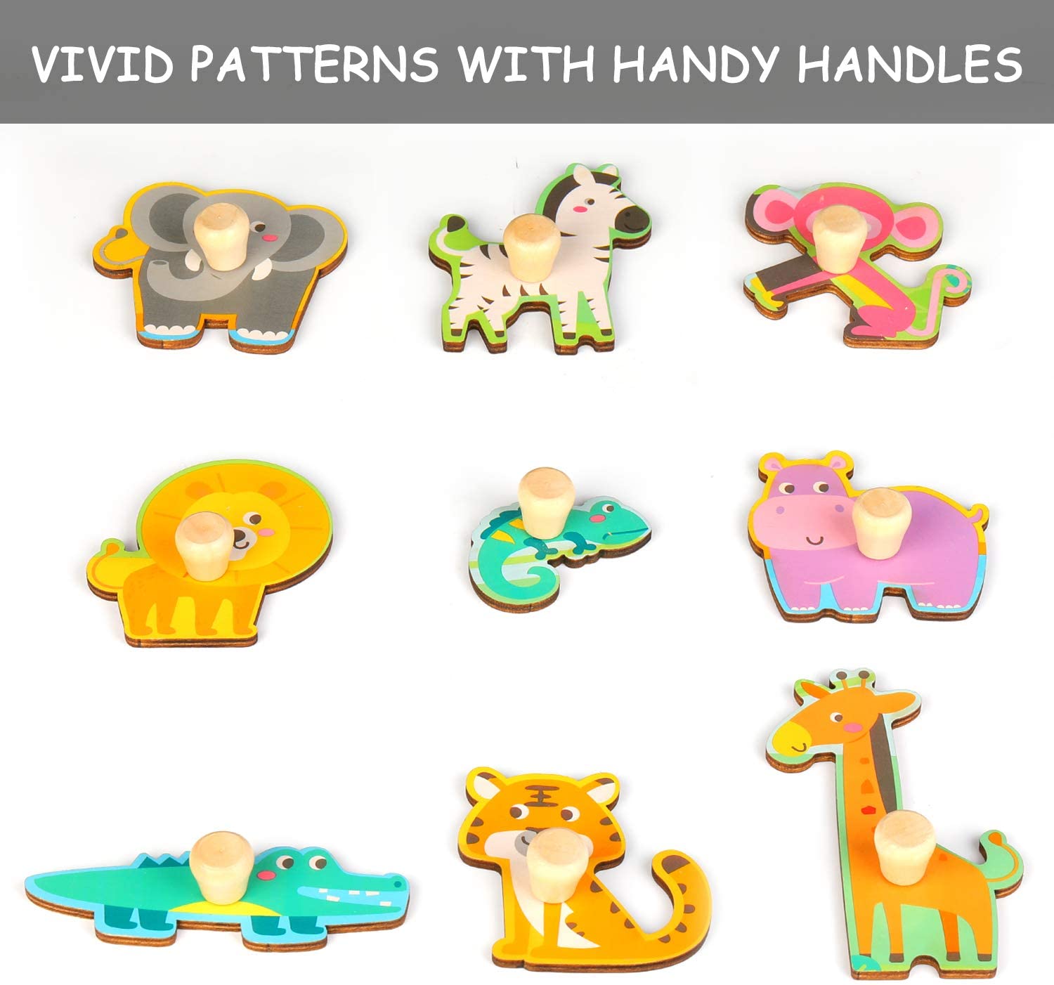 EKKONG Wooden Peg Puzzles for Toddlers 1-4 Years Old, Plug-in Animal ...