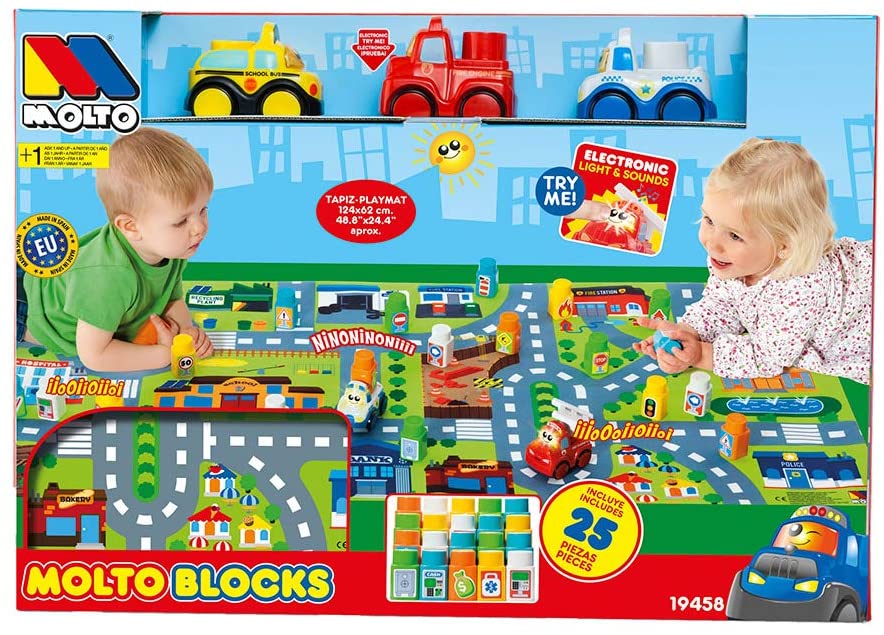 Molto Blocks Set + 3 Electronic Cars + Big Playmat, Multicoloured, Sin talla - Image 3