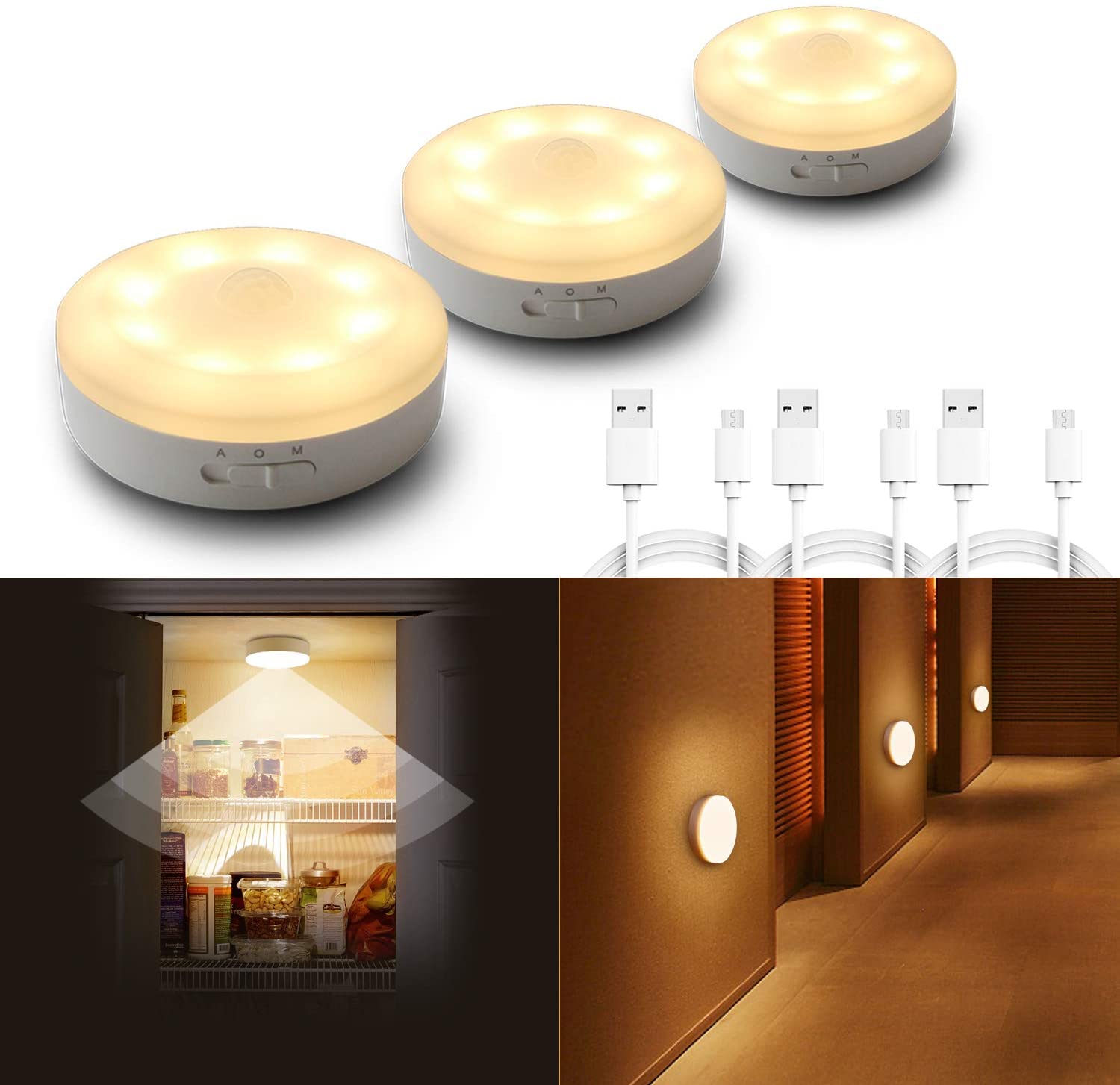 Rechargeable Motion Sensor Light 1000mAH LED Puck Lights, Stick ...