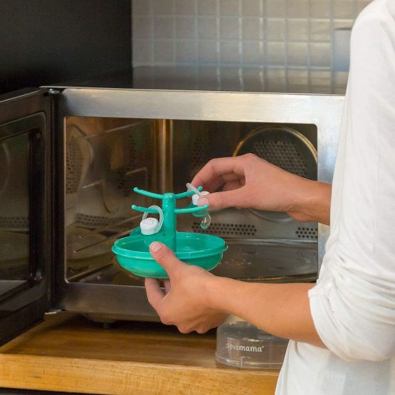 ClevaMama Soother Tree® Sterilizer for Microwave (up to 6 Dummies), Ultra - Fast, with Portable Storage Case and 2 Baby Soothers Included – Turquoise - 14.6 x 11.9 x 12 cm - Image 3