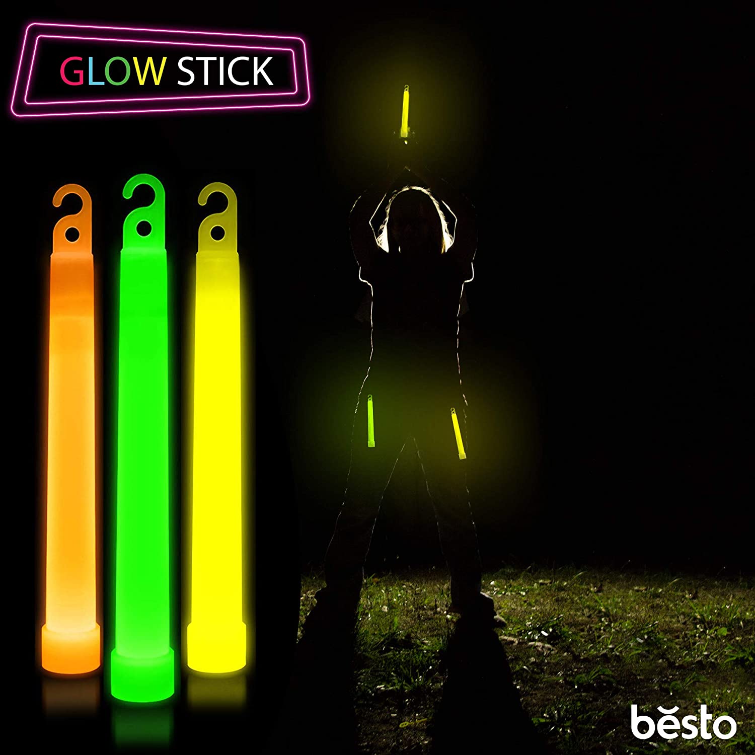 Besto 6 Inches Long 32 Pcs Glow Sticks Large Party Packs, Ultra Bright Mega Pack Sticks in 8 Colours - Image 3